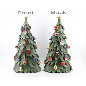 Χριστουγεννιάτικο διακοσμητικό δεντράκι σε πράσινη απόχρωση από πολυρεζίνη με στολίδια 34x21x63 εκ