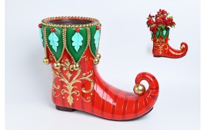 FLOWER POT ELF BOOT ΕΠΙΤΡΑΠΕΖΙΟ POLYRESIN 55.3*28.2*43.6CM RED/GOLD/GREEN