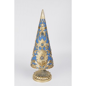 French Damask χριστουγεννιάτικο διακοσμητικό δέντρο από πολυρεζίνη με χρυσά σχέδια σε μπλε φόντο 18x51 εκ