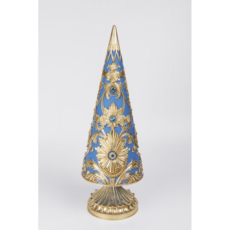 French Damask χριστουγεννιάτικο διακοσμητικό δέντρο από πολυρεζίνη με χρυσά σχέδια σε μπλε φόντο 18x51 εκ