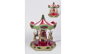 REINDEER CHRISTMAS CAROUSEL 32.1x31.6x40cm MUSIC/LIGHT/MOTION RED/GREEN/GOLD