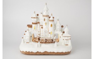 CREAM CASTLE MUSIC BOX POLYRESIN 35.5*26*33.6cm WHITE/GINGER