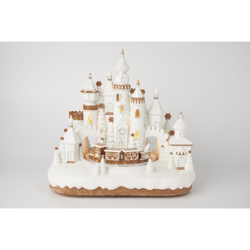 CREAM CASTLE MUSIC BOX POLYRESIN 35.5*26*33.6cm WHITE/GINGER