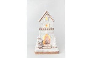 CREAM HOUSE POLYRESIN 25.5*23*46.5cm MUSIC/LIGHT/MOTION WHITE/GINGER