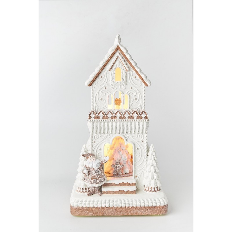 CREAM HOUSE POLYRESIN 25.5*23*46.5cm MUSIC/LIGHT/MOTION WHITE/GINGER