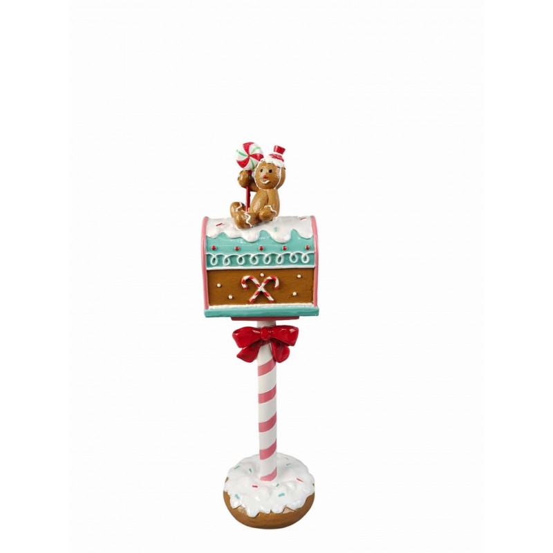 GINGERBREAD MAILBOX POLYRESIN 10.5*10*36CM PINK/MULTI