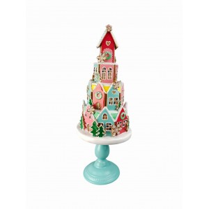 Χριστουγεννιάτικο διακοσμητικό με σπιτάκια από πολυρεζίνη σε παστέλ αποχρώσεις 24x59 εκ