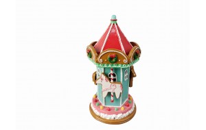 LED CAROUSEL POLYRESIN 12.5*11.5*22CM PINK/MULTI