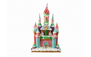 LED GINGERBREAD CASTLE POLYRESIN 26.5*17.5*42CM PINK/MULTI