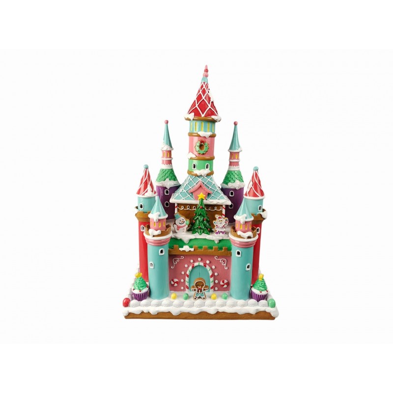 LED GINGERBREAD CASTLE POLYRESIN 26.5*17.5*42CM PINK/MULTI
