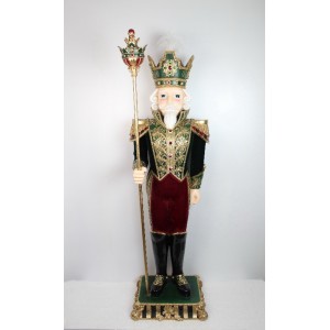 Χριστουγενννιάτικη φιγούρα καρυοθραύστη ντυμένος από πολυρεζίνη με βελούδινη επένδυση σε μπορντό και πράσινη απόχρωση 53x46x178 εκ