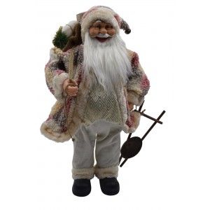 Χριστουγεννιάτικη διακοσμητική φιγούρα Άγιου Βασίλη ντυμένος σε μπεζ και ροζ απόχρωση 60 εκ