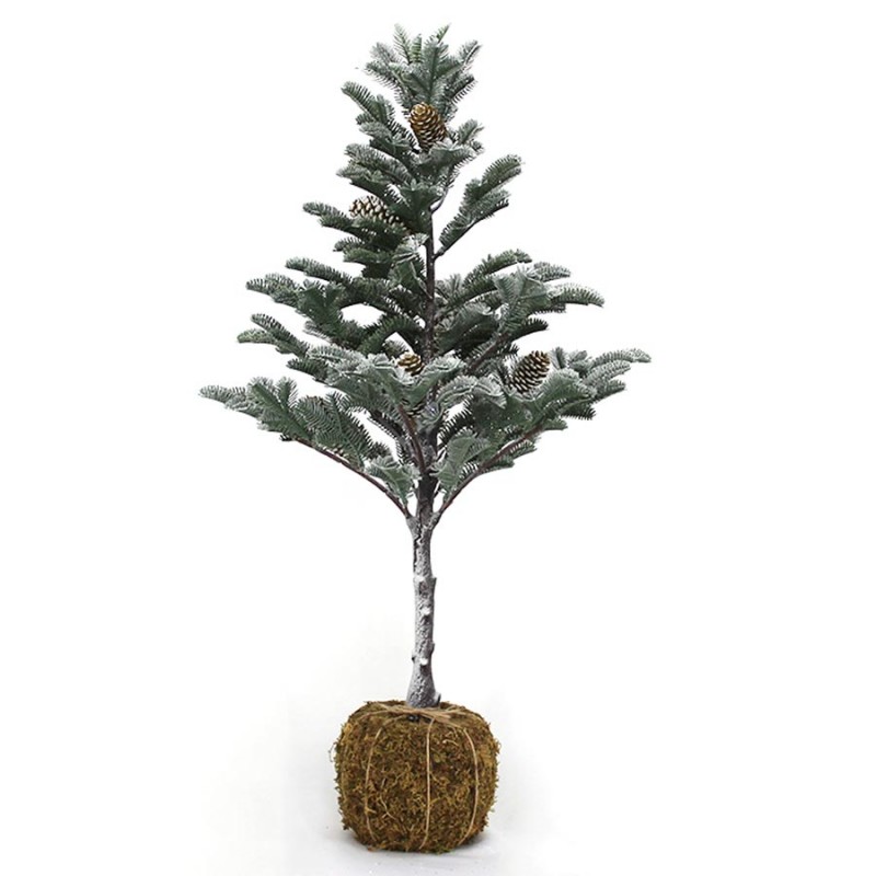 Moss Root χριστουγεννιάτικο δεντράκι με χιονισμένα πράσινα φύλλα Full PE με κουκουνάρια σε αχυρένια βάση 86 εκ