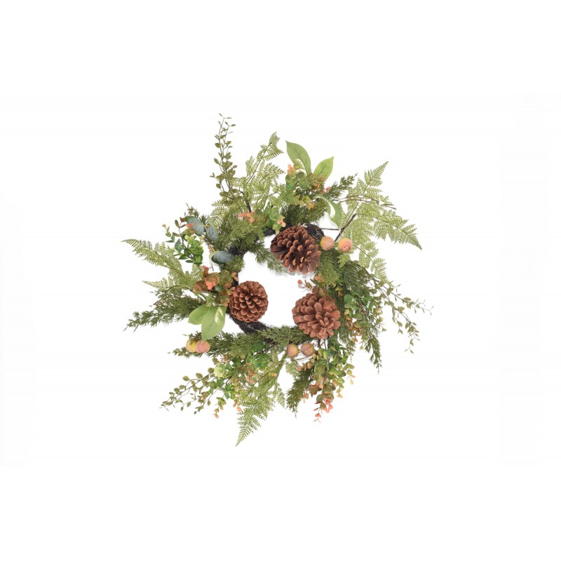 χρ. στεφανι rattan 50cm pe/pinecones ανθισμενο