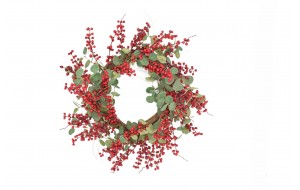 χρ. στεφανι rattan 50cm red mistletoe/ευκαλυπτος green