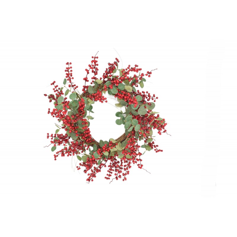 χρ. στεφανι rattan 50cm red mistletoe/ευκαλυπτος green