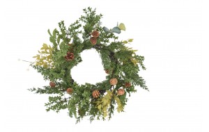 χρ. στεφανι rattan 50cm pe/πρασινα φυλλα/pinecones green