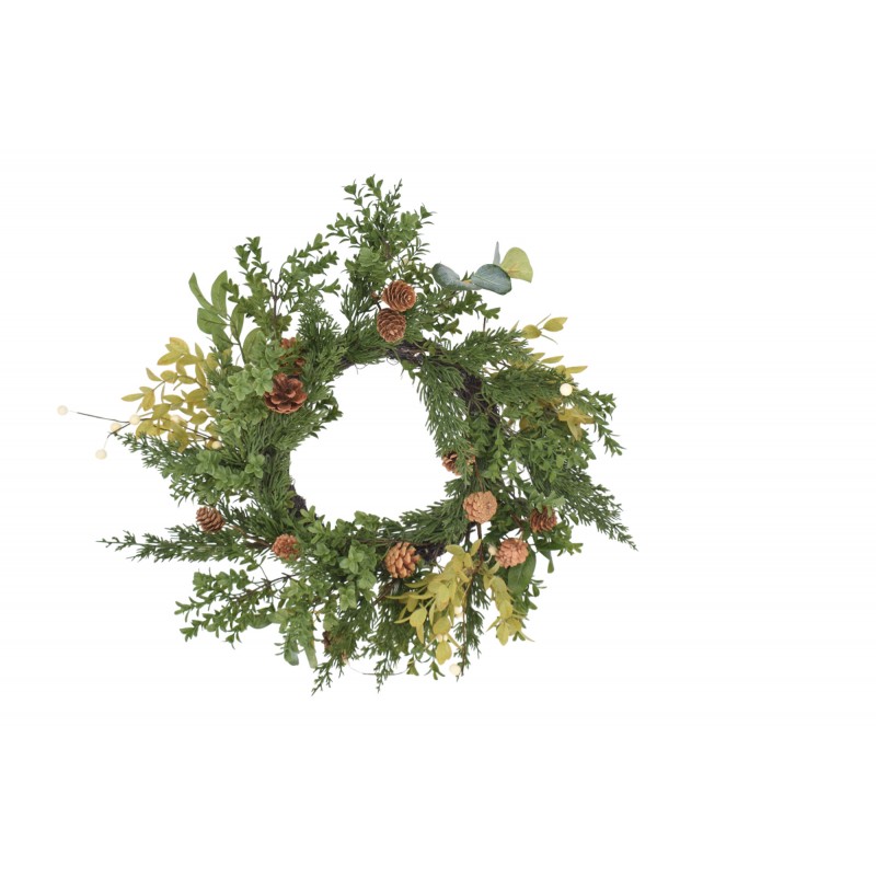 χρ. στεφανι rattan 50cm pe/πρασινα φυλλα/pinecones green