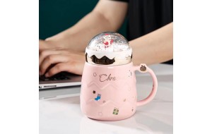 κουπα με καπακι χιονομπαλα 6.6*14cm 500ml pink