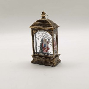 Χριστουγεννιάτικο διακοσμητικό φαναράκι με χιονισμένο σκηνικό με Άγιο Βασίλη 7x14 εκ