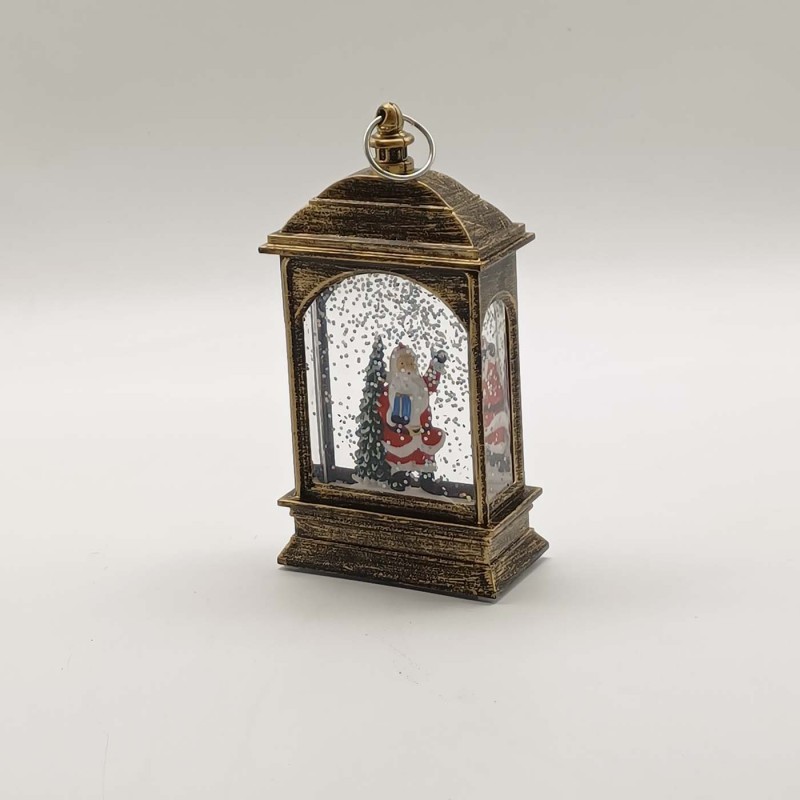 Χριστουγεννιάτικο διακοσμητικό φαναράκι με χιονισμένο σκηνικό με Άγιο Βασίλη 7x14 εκ