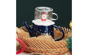 set τσαγιερα με κουπa santa blue