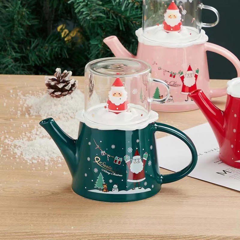 set τσαγιερα με κουπa santa green