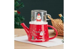 set τσαγιερα με κουπa santa red