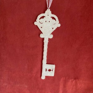 Χριστουγεννιάτικο στολίδι κλειδί σε λευκή απόχρωση με glitter σετ έξι τεμαχίων 5x15 εκ