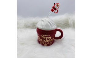 κουπα με καπακι cupcake/καλαμακι santa 350ml red/white