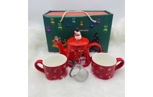 set τσαγιερα με 2 κουπες snowman red