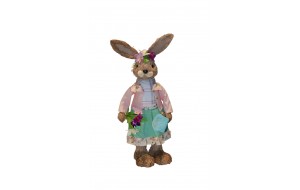 Grass Rabbit πασχαλινή διακοσμητική φιγούρα λαγουδίνας με ροζ φόρεμα 75 εκ