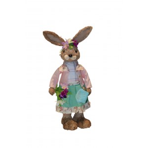 Grass Rabbit πασχαλινή διακοσμητική φιγούρα λαγουδίνας με ροζ φόρεμα 75 εκ