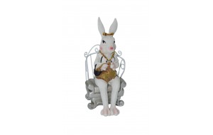 Lady Rabbit πασχαλινή διακοσμητική φιγούρα λαγού σε πολυθρόνα σε λευκή απόχρωση 26 εκ