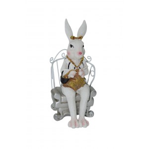 Lady Rabbit πασχαλινή διακοσμητική φιγούρα λαγού σε πολυθρόνα σε λευκή απόχρωση 26 εκ