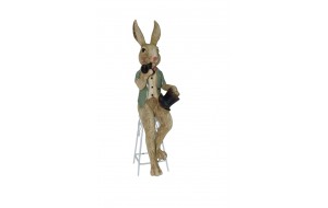 Mr Rabbit κεραμική διακοσμητική πασχαλινή φιγούρα λαγού με σακάκι σε σκαμπό 38 εκ