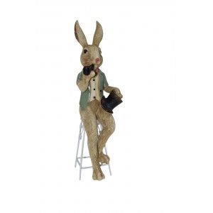 Mr Rabbit κεραμική διακοσμητική πασχαλινή φιγούρα λαγού με σακάκι σε σκαμπό 38 εκ