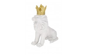 Lion King κεραμική διακοσμητική φιγούρα λιονταριού σε λευκή απόχρωση με χρυσή κορώνα 52x23x55 εκ