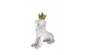Lion King κεραμική διακοσμητική φιγούρα λιονταριού σε λευκή απόχρωση με χρυσή κορώνα 65x25x75 εκ