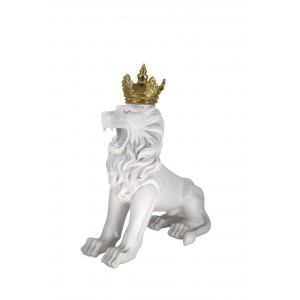 Lion King κεραμική διακοσμητική φιγούρα λιονταριού σε λευκή απόχρωση με χρυσή κορώνα 65x25x75 εκ