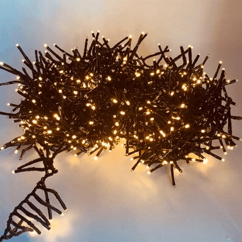 1000 led σε σειρά λαμπάκια με μαύρο καλώδιο IP44 με 8 προγραμμάτα φωτισμού και θερμό λευκό φως 10 μέτρα