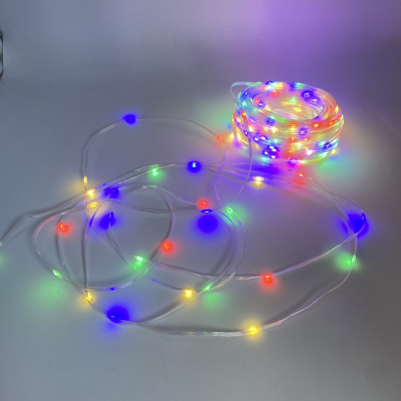 400 microled λαμπάκια σε σειρά με διάφανο καλώδιο IP44 με 8 προγράμματα και πολύχρωμο φωτισμό 5 μέτρα