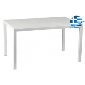 Παραλληλόγραμμο τραπέζι αλουμινίου με λευκό pollywood 154x84x72 εκ