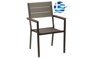 Στοιβαζόμενη πολυθρόνα αλουμινίου με καφέ pollywood 56x54x90 εκ
