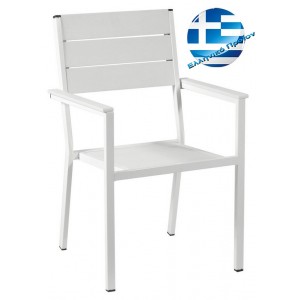 Στοιβαζόμενη πολυθρόνα αλουμινίου με λευκό pollywood 56x54x90 εκ
