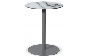 Μεταλλικό στρογγυλό τραπέζι με επιφάνεια από compact HPL σε λευκή απόχρωση 60x75 εκ