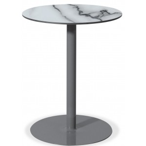 Μεταλλικό στρογγυλό τραπέζι με επιφάνεια από compact HPL σε λευκή απόχρωση 60x75 εκ