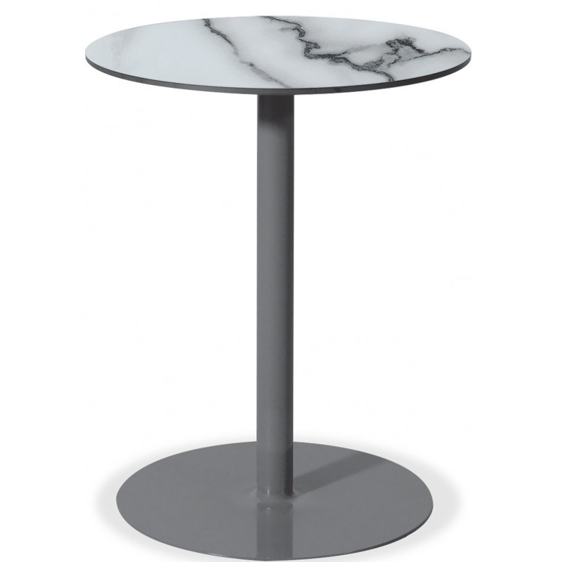Στρογγυλό μεταλλικό τραπέζι με επιφάνεια Compact Hpl λευκό 68x75 εκ