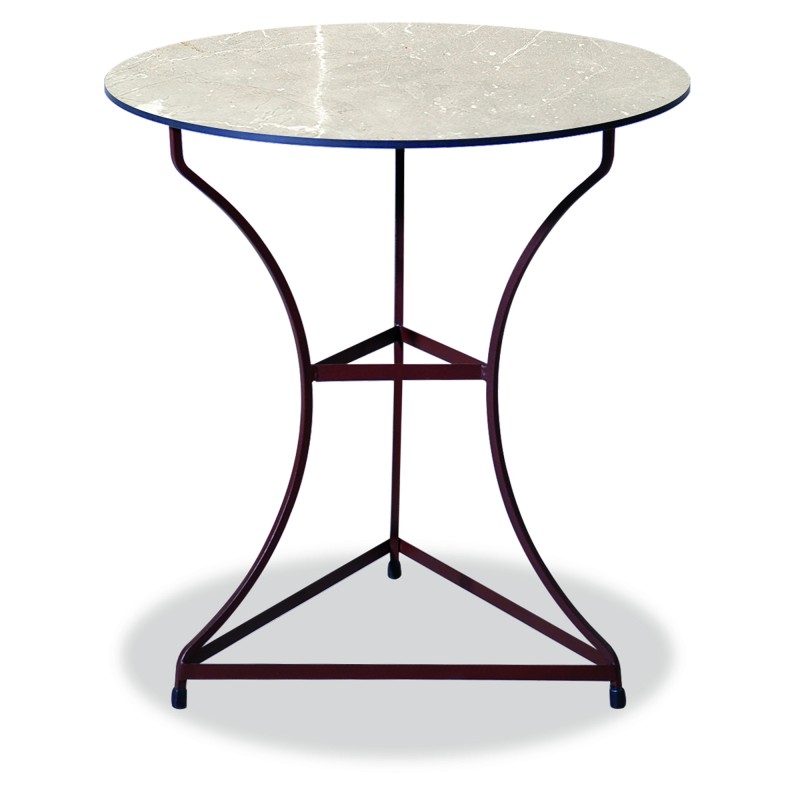Αγαλβάνιστο στρογγυλό τραπέζι με επιφάνεια Compact Hpl μπέζ 68x74 εκ