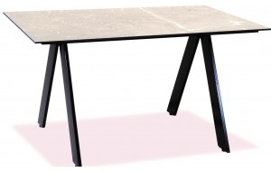 Παραλληλόγραμμο μεταλλικό τραπέζι με επιφάνεια Compact Hpl λευκό με εφέ μαρμάρου 120x68x75 εκ